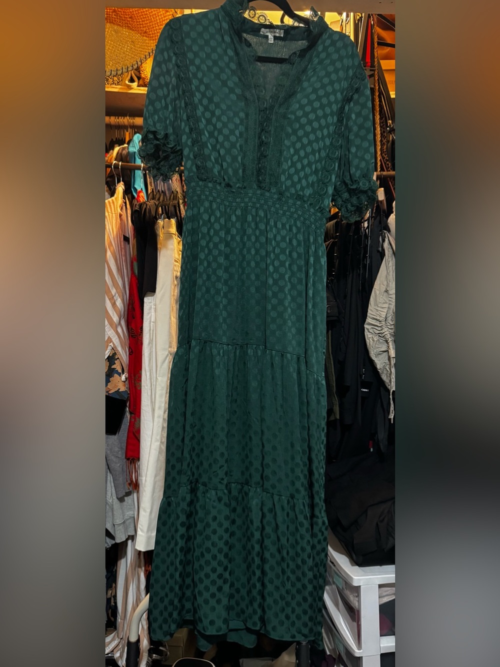 Max Studio Dark Green Polka Dot Maxi Dress